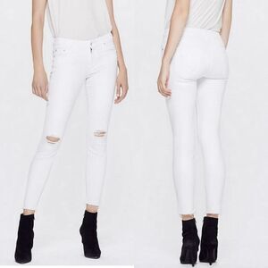 MOTHER Looker Ankle Fray Low Rise Skinny Jeans in White, women's size 25